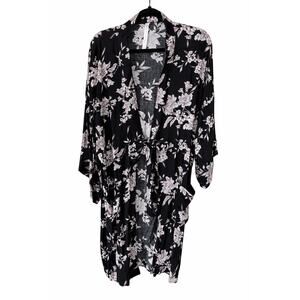 Spiritual Gangster Maya Kimono OS Black Floral Rayon Boho Festival Cover Up